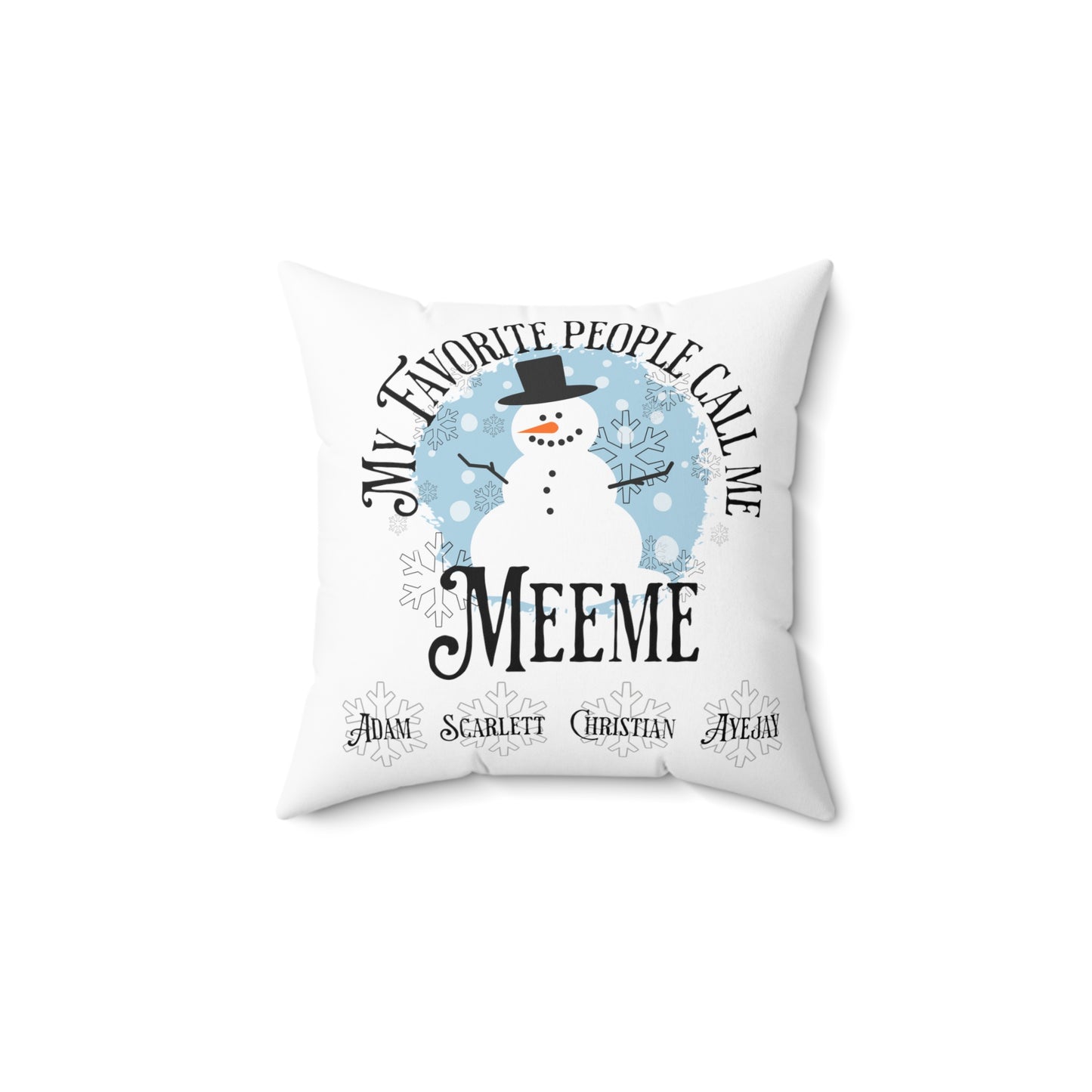 Custom Christmas Snowman Square Pillow for Grandma or Mom with Kid Names