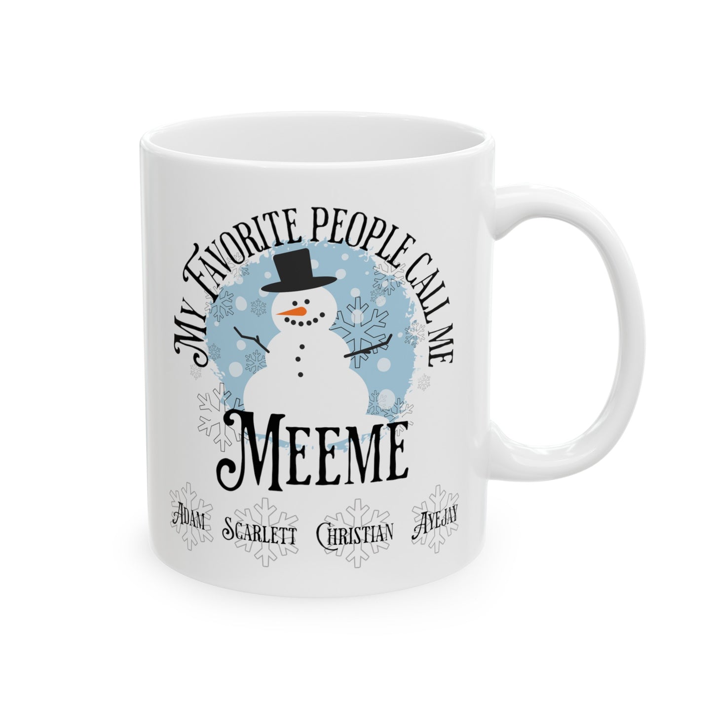 Custom Grandma Snowman Mug with Grandchildren names 11oz