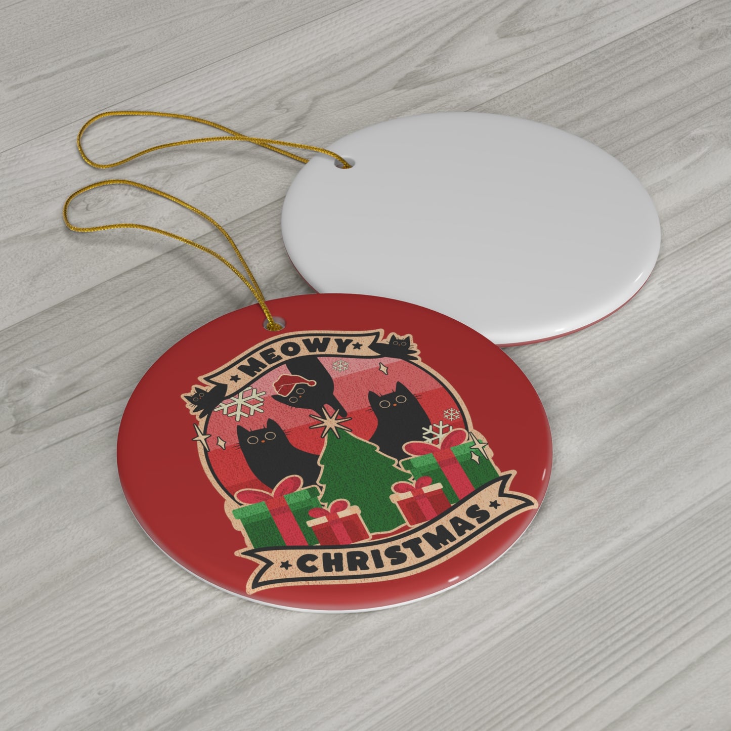 Meowy Christmas Ceramic Cat Ornament